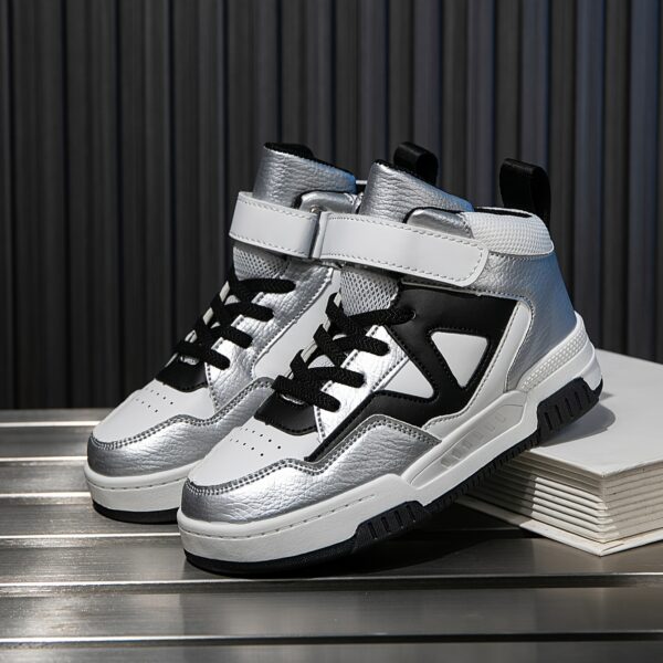 Stylish Retro Pixel Geometric Sneakers for kids by Newness. These sneakers feature a vibrant geometric pixel design.