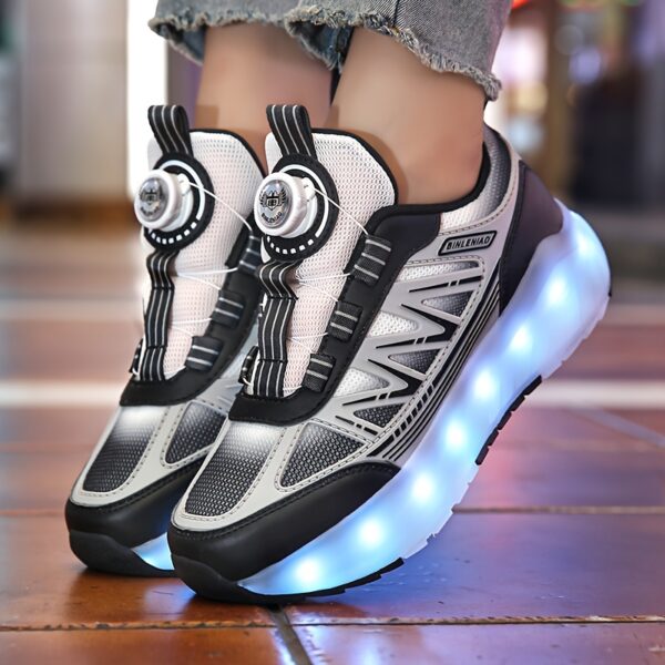 Newness Galaxy Glide LED Roller Shoes: Kids' trendy roller shoes with detachable wheels and adjustable brightness, shining bright.