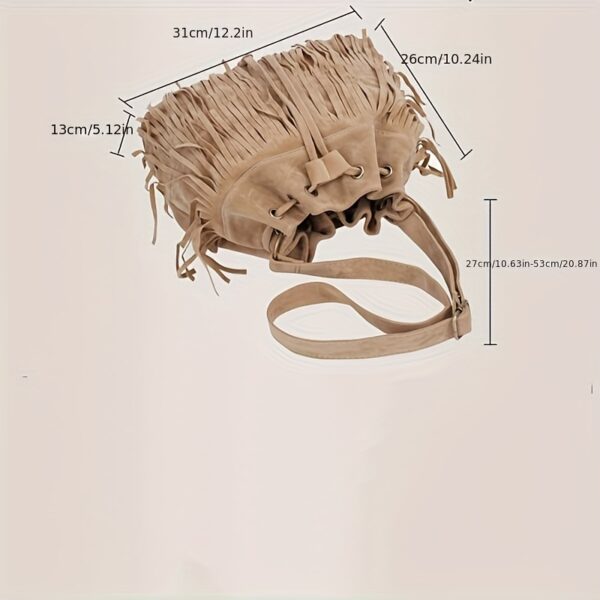 Newness Chic Tassel Bucket Bag: A stylish, vintage-inspired bucket bag with tassels, perfect for any occasion.