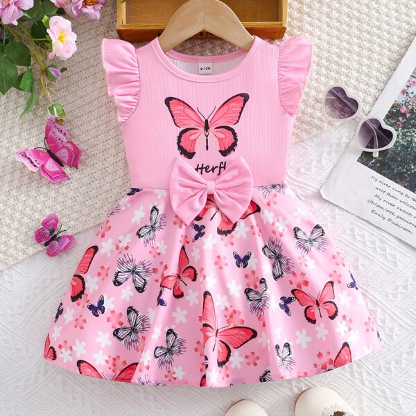 Adorable baby girl in a lavender butterfly dress, perfect for summer. Newness.
