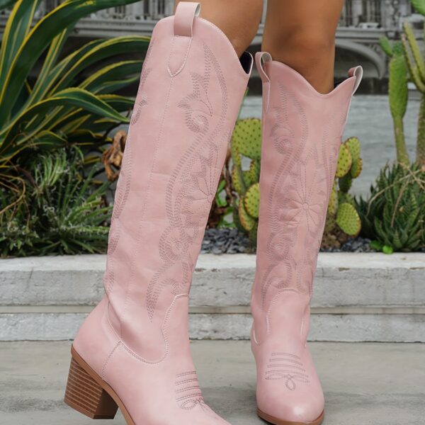 Newness Embroidered Pink Western Boots: Step into style with our trendy pink embroidered boots, featuring intricate stitching and a classic Western silhouette.