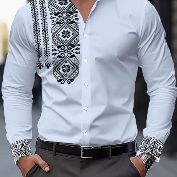 Newness Cairo Nights Floral Print Shirt: A stunning, breathable polyester shirt in a vibrant floral print, perfect for spring and fall. Model showcases the shirt's flattering fit and versatile style.