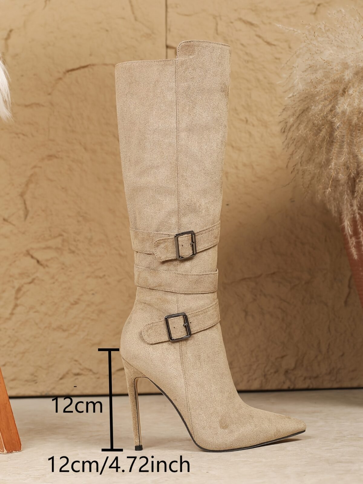 Dune Beige Stiletto Knee Boots from Newness Elegant knee high stiletto boots in a sophisticated beige shade