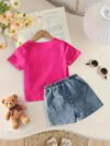Adorable girls denim set with a cute bowknot perfect for spring summer or fall Shop Newness for stylish kids fashion