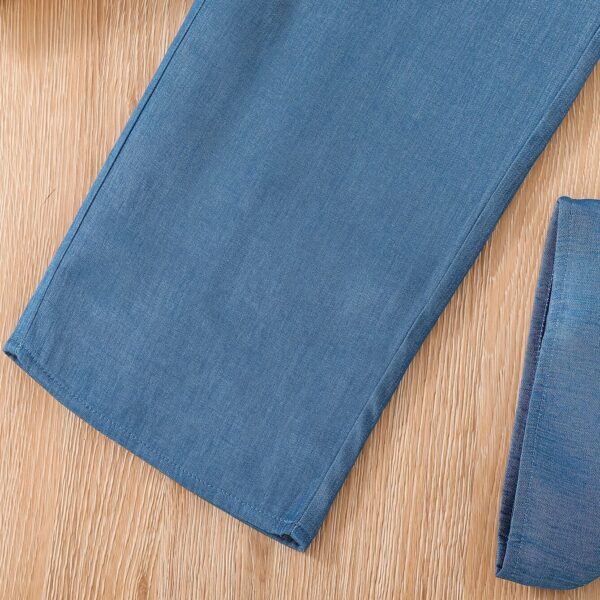 Adorable girls denim set, perfect for autumn. Featuring stylish denim jacket and pants, ideal for casual outings.