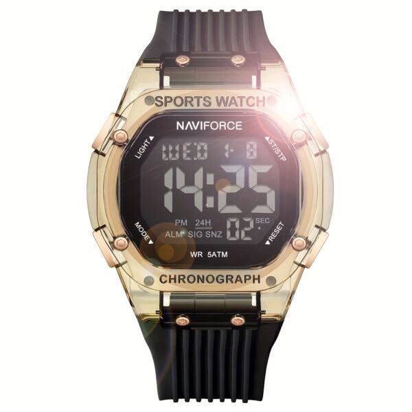 NAVIFORCE Apex Men's Digital Sports Watch, showcasing its sleek design, LED backlight, and water resistance.