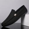 Newness Metropolitan Mens Slip On Loafers in classic black featuring breathable fabric a durable PU sole and stylish golden accents Perfect for everyday wear