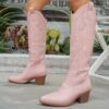 Newness Embroidered Pink Western Boots Step into style with our trendy pink embroidered boots featuring intricate stitching and a classic Western silhouette