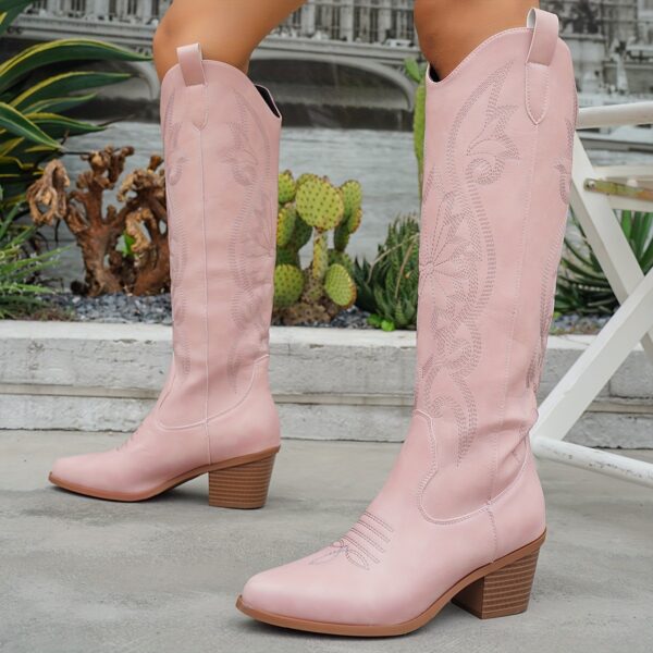Newness Embroidered Pink Western Boots: Step into style with our trendy pink embroidered boots, featuring intricate stitching and a classic Western silhouette.