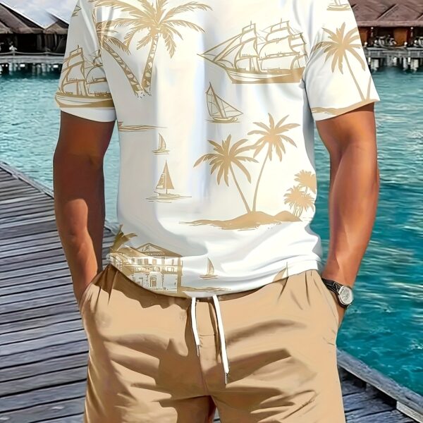 Newness Riviera Escape Palm Tree Print Set: A stylish and comfortable two-piece outfit perfect for summer adventures, featuring a vibrant palm tree print.