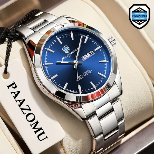 Newness Metropolitan Men's Steel Watch: A sleek, silver steel watch on a wrist, showcasing its classic design and functionality.