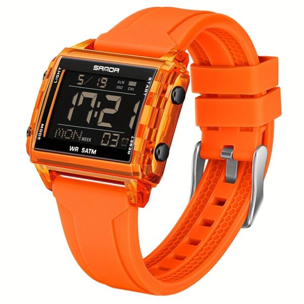 Newness Neon Edge Digital Square Watch: A stylish square digital watch with a neon accent, showcasing modern design and fashion-forward appeal.