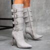 Newness Ascension Stiletto Buckle Boots Elevate your look with these stunning stiletto boots featuring a chic buckle detail
