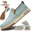 CANEMON Mens Canvas Slip Ons in stylish navy blue showcasing breathable canvas material and comfortable fit perfect for everyday wear