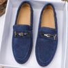 Newness Mens Fabric Loafers in navy blue showcasing breathable fabric and comfortable rubber sole perfect for any occasion