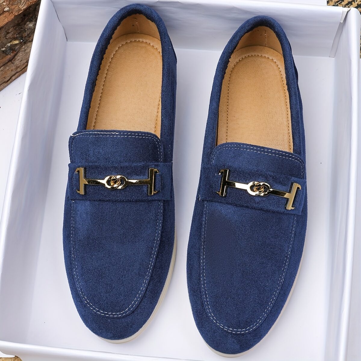 Newness Mens Fabric Loafers in navy blue showcasing breathable fabric and comfortable rubber sole perfect for any occasion