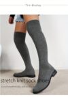 Newness Sculptural Knit Knee High Boots Womens stylish knee high boots in a form fitting knit fabric Showcase your legs in these trendy boots perfect for fall and winter