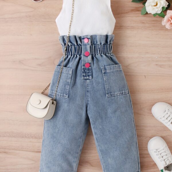 Adorable girls denim set from Newness perfect for spring summer or fall Features a stylish design and comfortable fit