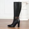 Newness Empower Pointed Toe Knee High Boots in brown leather Stylish boots perfect for parties and everyday wear