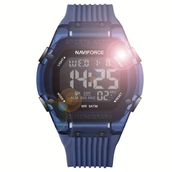 NAVIFORCE Apex Men's Digital Sports Watch, showcasing its sleek design, LED backlight, and water resistance.