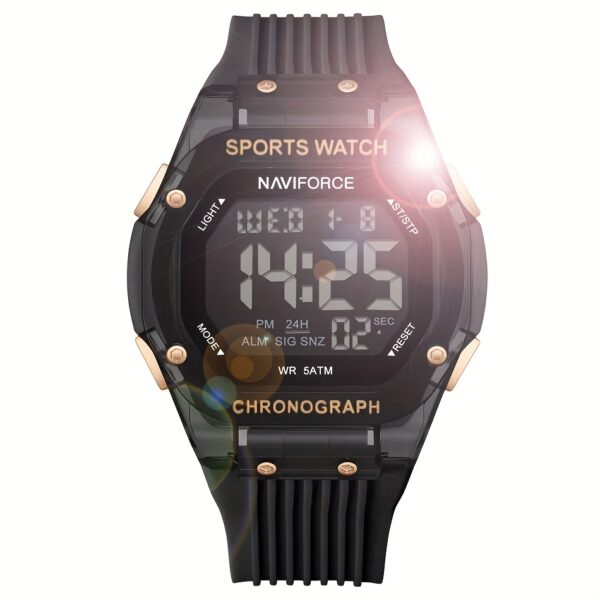 NAVIFORCE Apex Men's Digital Sports Watch, showcasing its sleek design, LED backlight, and water resistance.