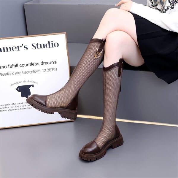 Midnight Bloom Mesh Ankle Boots by Hongjiaxiu. Elegant black mesh ankle boots with a stylish silhouette.