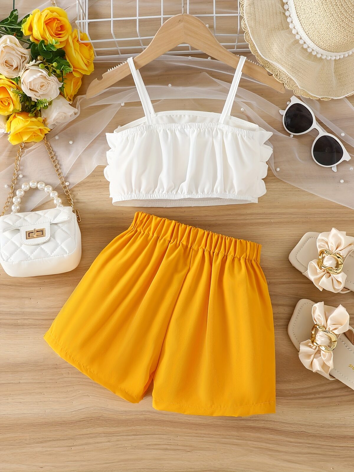 Adorable Summer Bloom Girls Shorts Set in a cheerful floral print perfect for sunny summer days The set includes a top and shorts