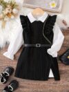 Adorable girls ruffle sleeve knit dress set perfect for spring or autumn The set features a stylish knit dress with elegant ruffle sleeves
