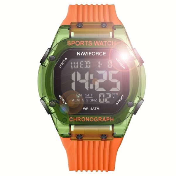 NAVIFORCE Apex Men's Digital Sports Watch, showcasing its sleek design, LED backlight, and water resistance.