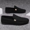 Newness Metropolitan Mens Slip On Loafers in classic black featuring breathable fabric a durable PU sole and stylish golden accents Perfect for everyday wear