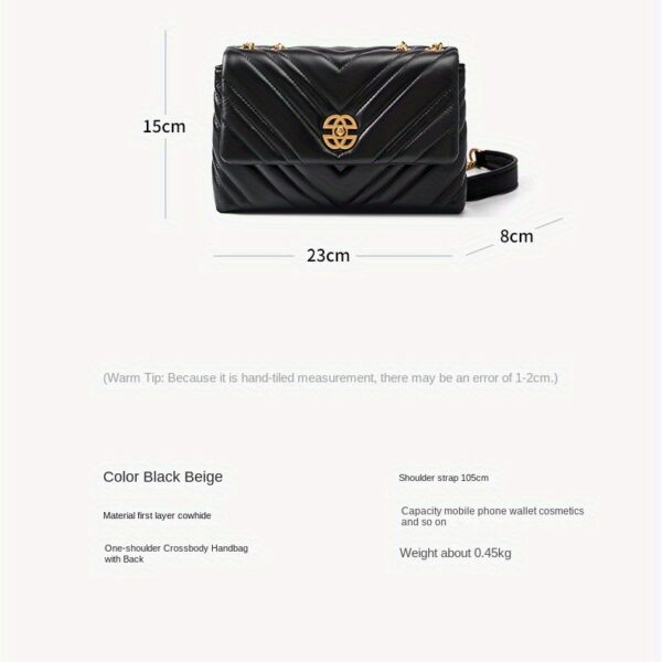 Newness Uptown Quilted Chain Bag in top-grain leather, versatile and perfect for any occasion.