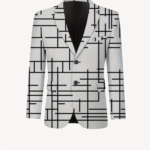 The Architect Geometric Print Blazer from Newness. A modern, chic blazer featuring a striking geometric print, perfect for any occasion.