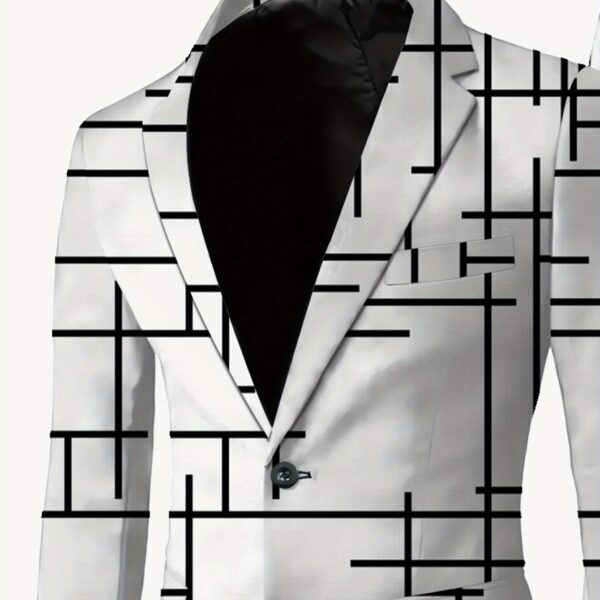 The Architect Geometric Print Blazer from Newness. A modern, chic blazer featuring a striking geometric print, perfect for any occasion.