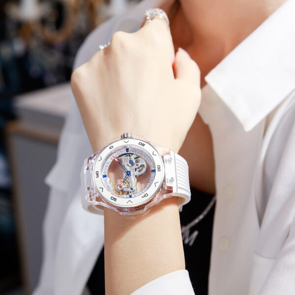 HANBORO Women's Automatic Mechanical Watch with Transparent Dial - Glamorous Skeleton Design, Silicone Strap, Round Case, Battery-Free Luxury Fashion Accessory (HBR963-2), Elegant Wristwatch, Highquality Finish