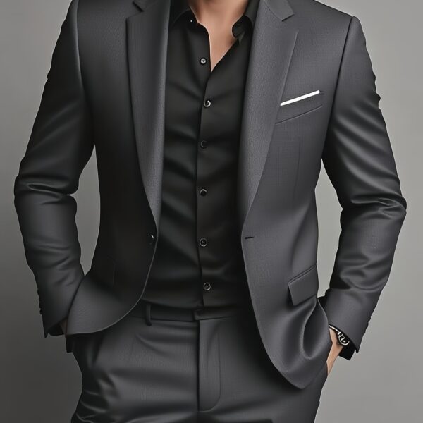 The Newness Executive: Modern Men's Formal Suit in charcoal grey, impeccably tailored for a sharp, modern look.