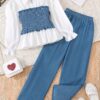 Adorable girls denim set perfect for autumn Featuring stylish denim jacket and pants ideal for casual outings