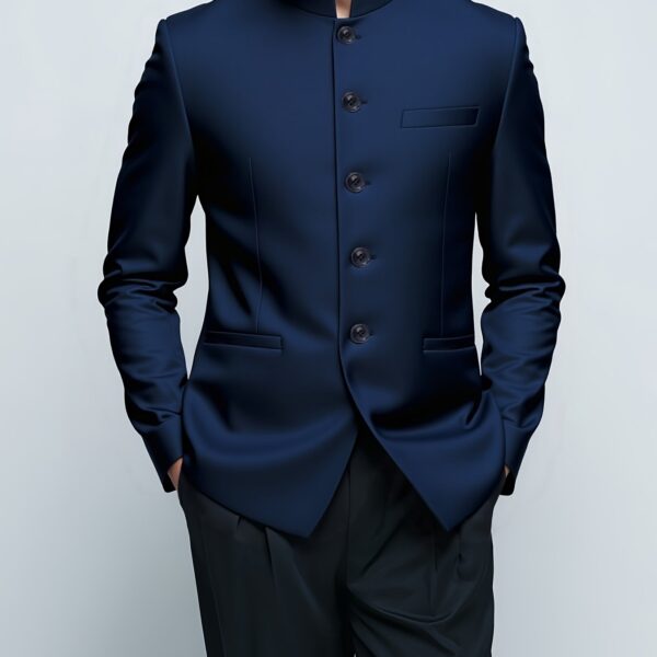 The Newness Midnight Mandarin Collar Jacket: A sophisticated, comfortable jacket for the modern man, featuring a mandarin collar.