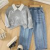Adorable girls Playful Days Bow Embroidered Set perfect for fall and winter Featuring delicate bow embroidery this outfit is ideal for playful days