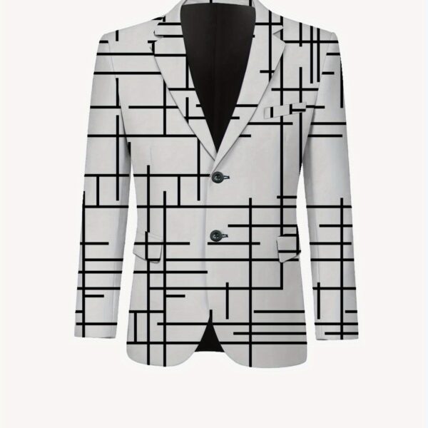 The Architect Geometric Print Blazer from Newness. A modern, chic blazer featuring a striking geometric print, perfect for any occasion.