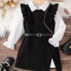 Adorable girls ruffle sleeve knit dress set perfect for spring or autumn The set features a stylish knit dress with elegant ruffle sleeves